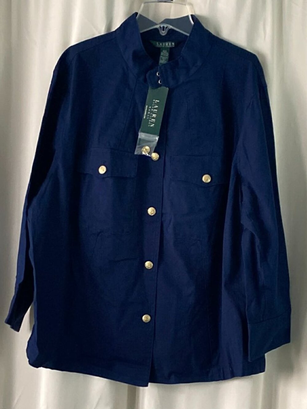 NWT Lauren Ralph Lauren Navy Gold Button Jacket 22W Plus Size MSRP $199